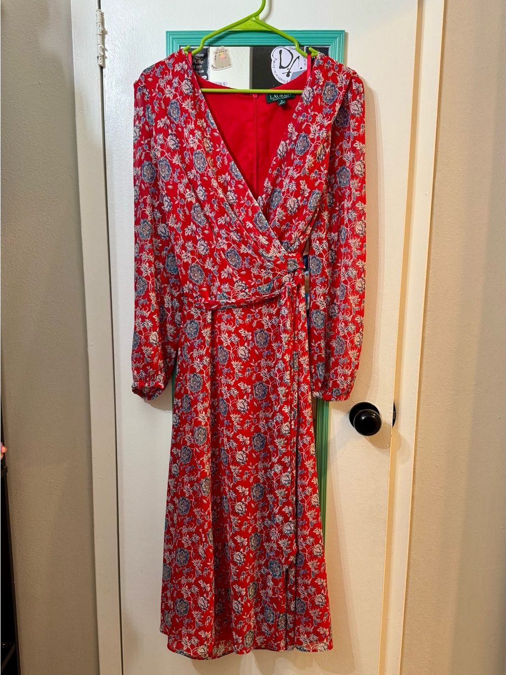 Ralph Lauren Red Floral Wrap Midi Dress